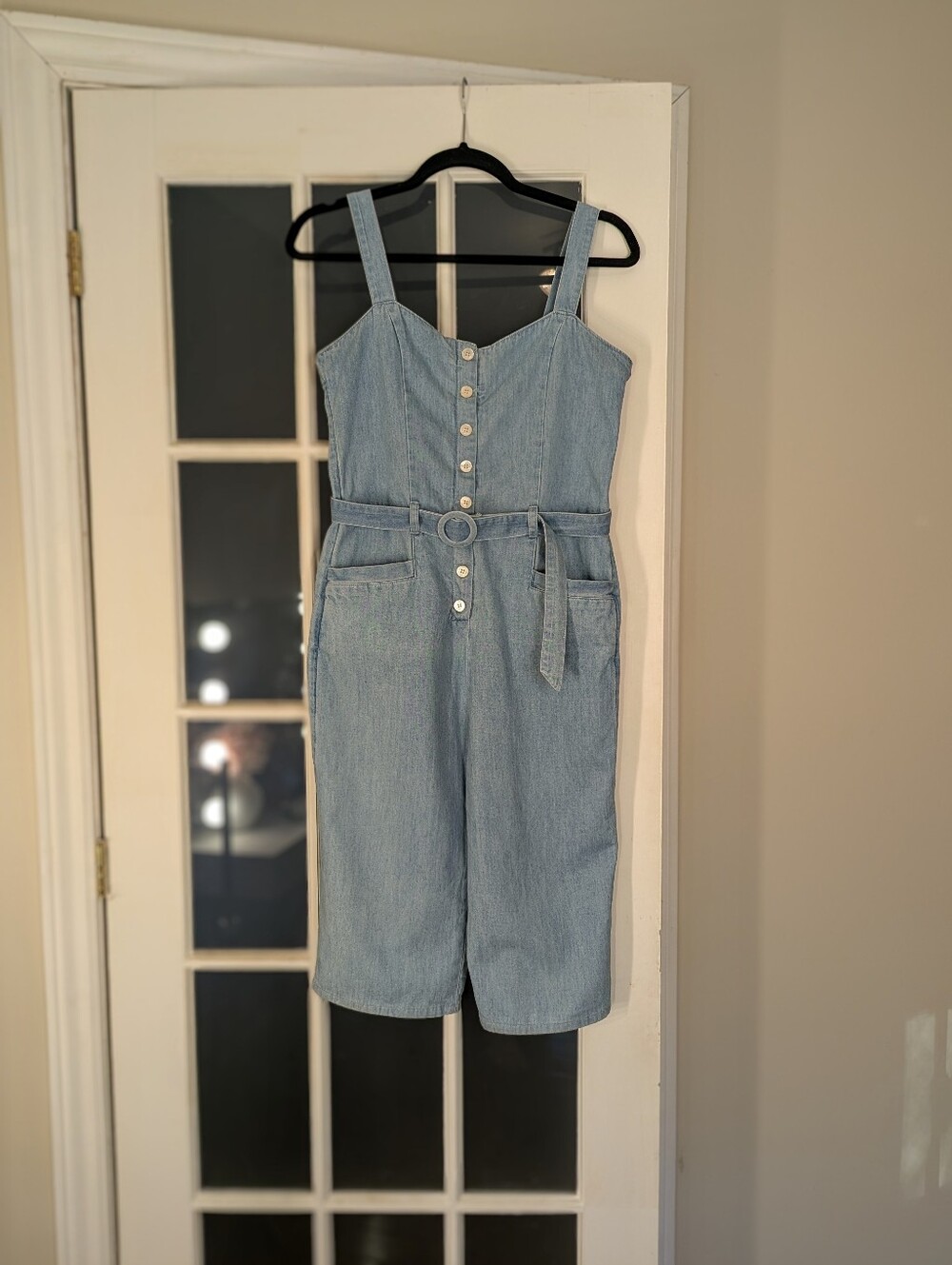 Rip Curl Light Blue Denim Button-Front Overall Shorts with Belt - Picture 6 of 6